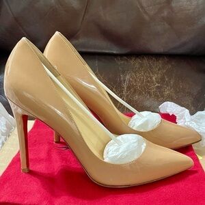 Christian Louboutin Pigalle 85mm In Dusty Nude Tan pink patent EU 37